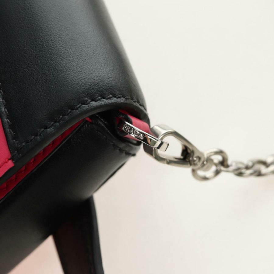 【日本直送】PRADA Sydney 鏈條單肩包 皮革 兩用 黑色 粉紅色 銀色 正品 186637SAM-16