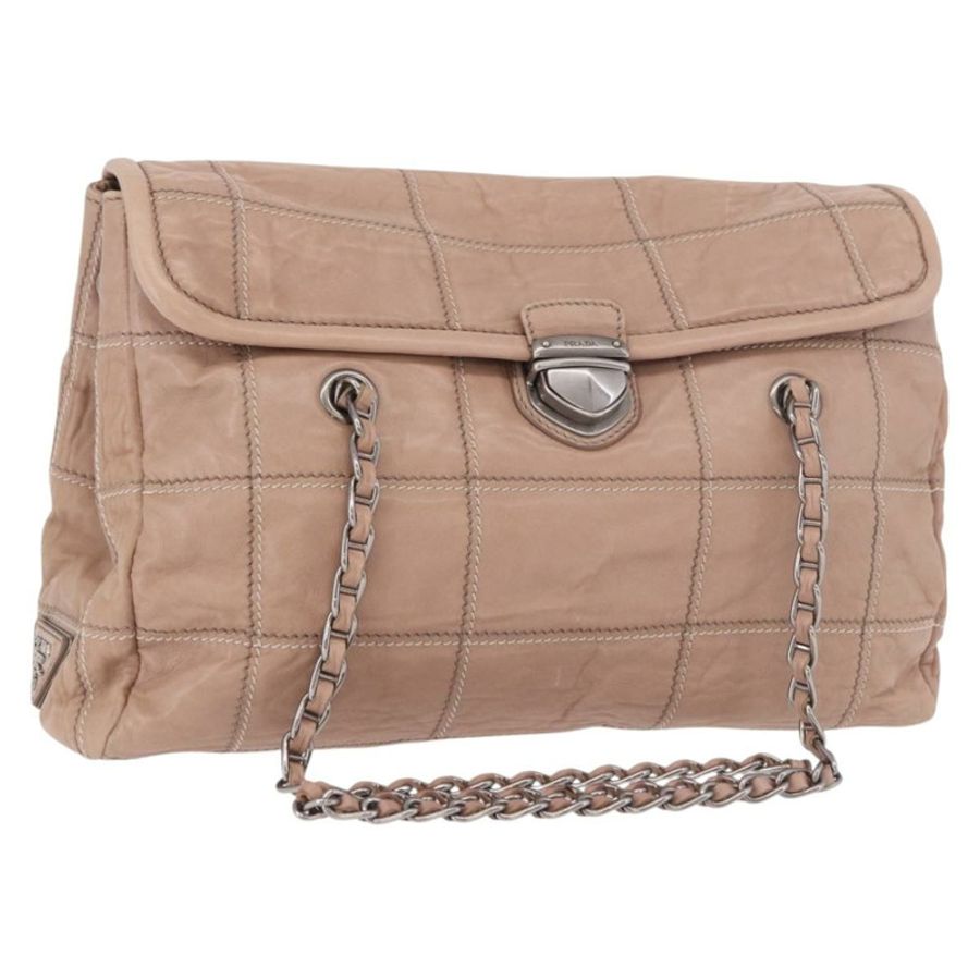 【日本直送】PRADA 鏈條單肩包 皮革 粉紅色 銀色 正品 gh2200A-0