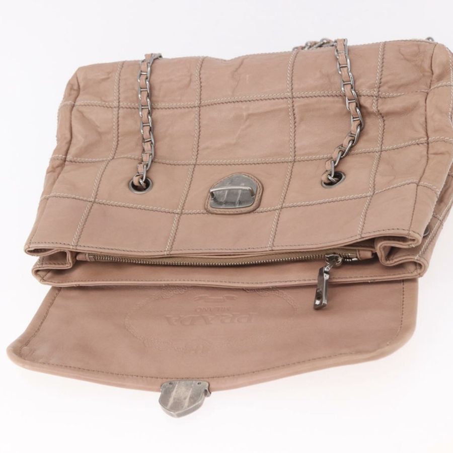【日本直送】PRADA 鏈條單肩包 皮革 粉紅色 銀色 正品 gh2200A-19