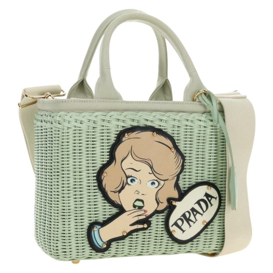 【日本直送】PRADA 藤編兩用手提包 綠色金色 正品 190430SAM-0