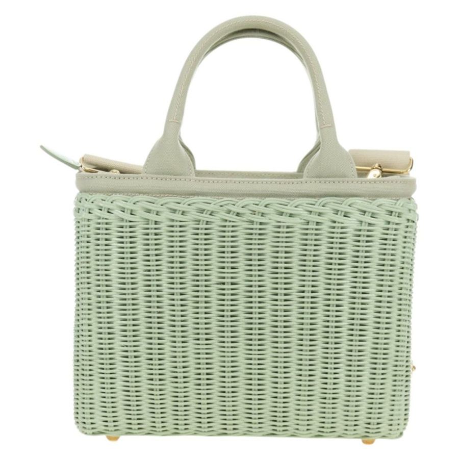 【日本直送】PRADA 藤編兩用手提包 綠色金色 正品 190430SAM-1