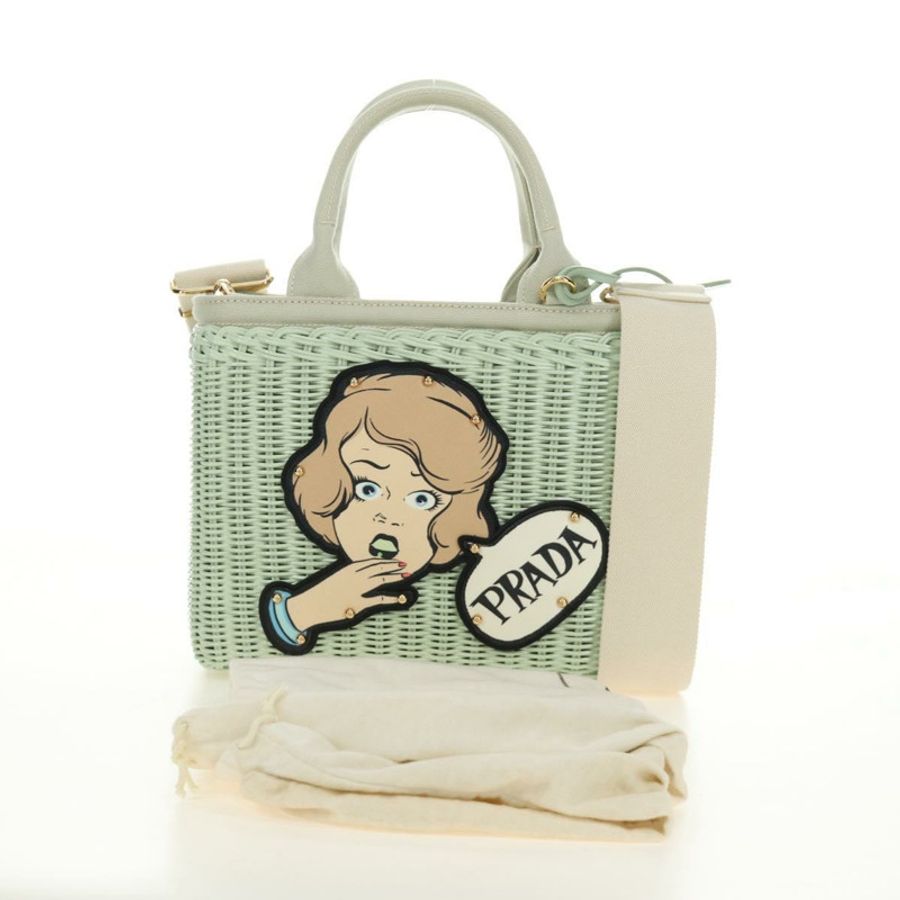 【日本直送】PRADA 藤編兩用手提包 綠色金色 正品 190430SAM-11