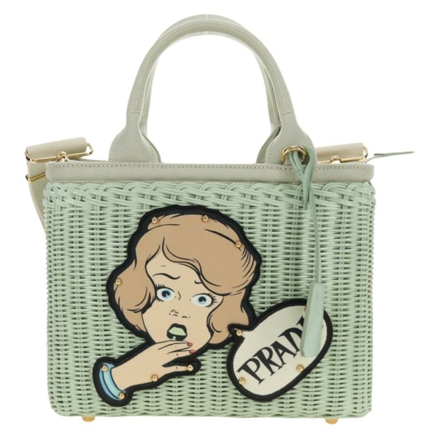 【日本直送】PRADA 藤編兩用手提包 綠色金色 正品 190430SAM-12