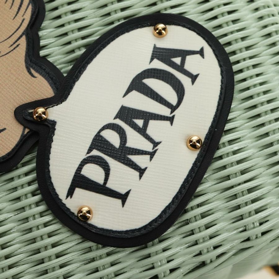 【日本直送】PRADA 藤編兩用手提包 綠色金色 正品 190430SAM-22