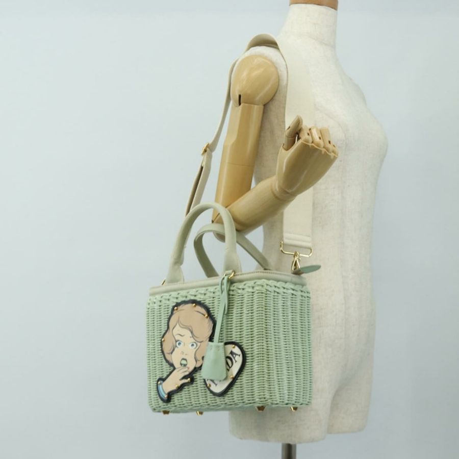 【日本直送】PRADA 藤編兩用手提包 綠色金色 正品 190430SAM-32