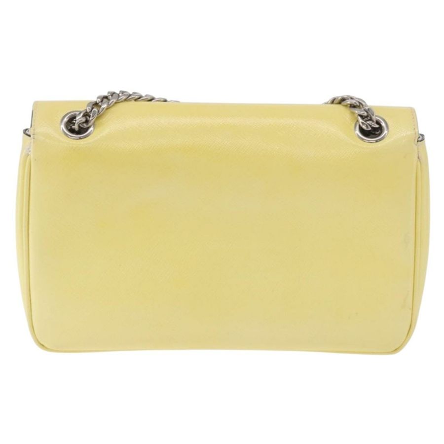 【日本直送】PRADA 鏈條單肩包 Safiano 皮革 黃色 銀色 正品 190027A-1