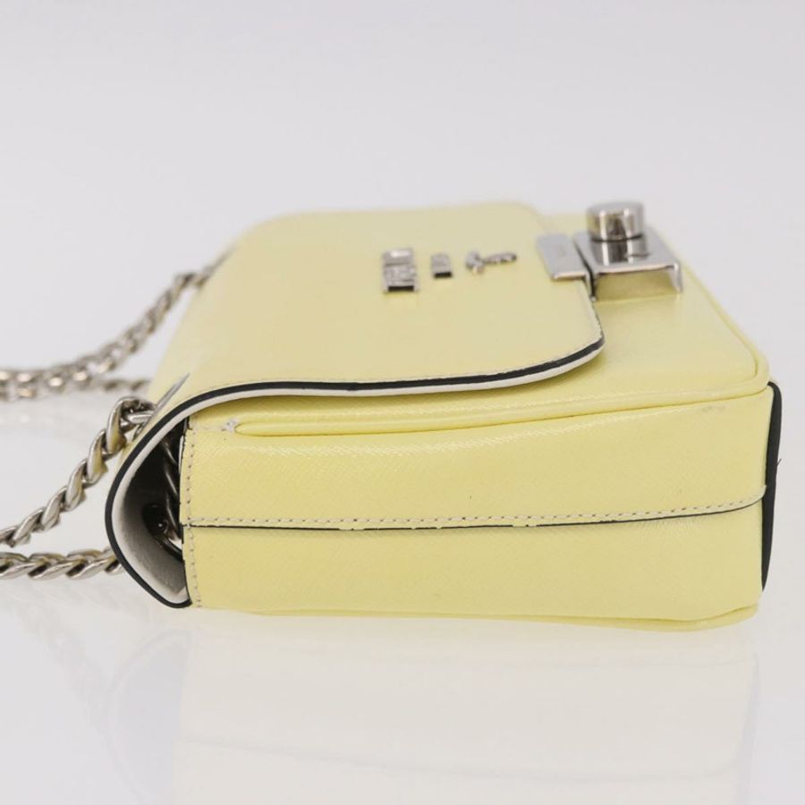 【日本直送】PRADA 鏈條單肩包 Safiano 皮革 黃色 銀色 正品 190027A-3