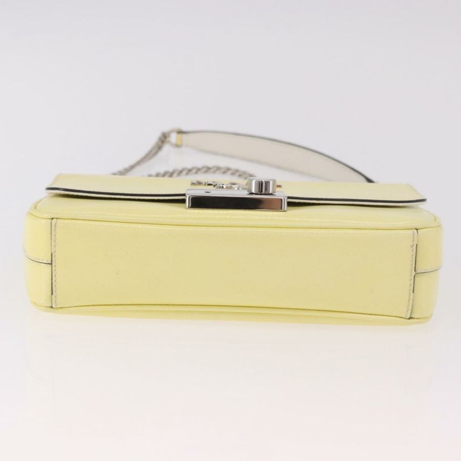 【日本直送】PRADA 鏈條單肩包 Safiano 皮革 黃色 銀色 正品 190027A-4