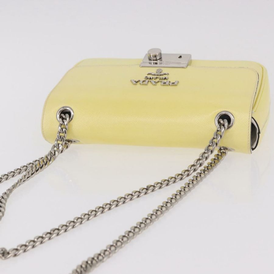 【日本直送】PRADA 鏈條單肩包 Safiano 皮革 黃色 銀色 正品 190027A-5