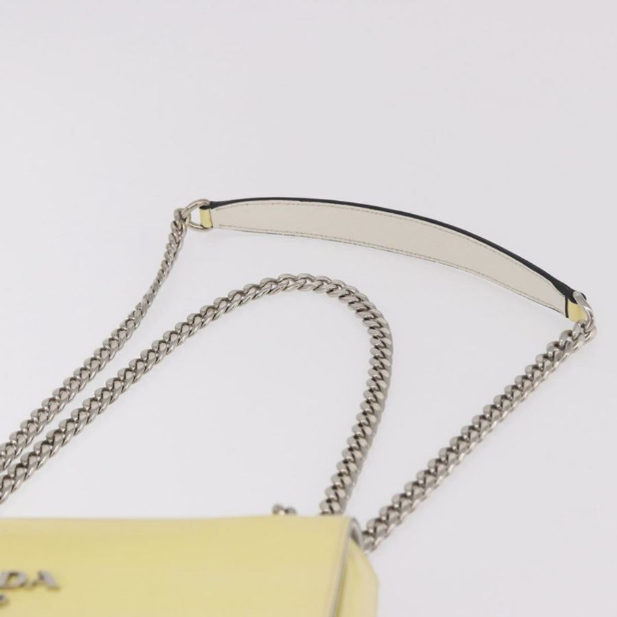 【日本直送】PRADA 鏈條單肩包 Safiano 皮革 黃色 銀色 正品 190027A-13
