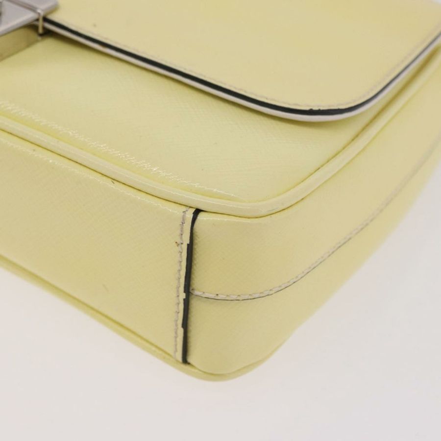 【日本直送】PRADA 鏈條單肩包 Safiano 皮革 黃色 銀色 正品 190027A-15