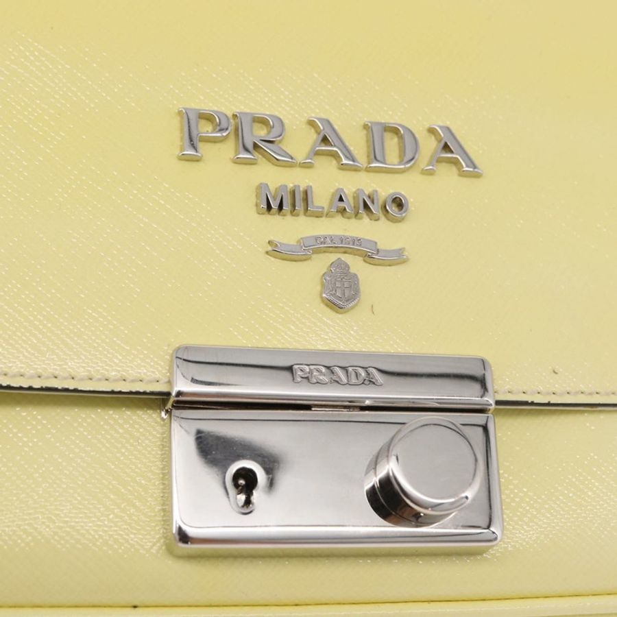 【日本直送】PRADA 鏈條單肩包 Safiano 皮革 黃色 銀色 正品 190027A-18