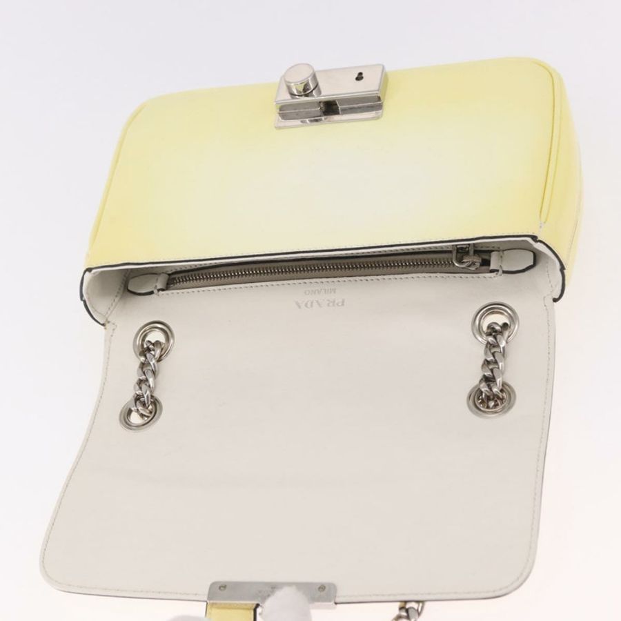 【日本直送】PRADA 鏈條單肩包 Safiano 皮革 黃色 銀色 正品 190027A-19