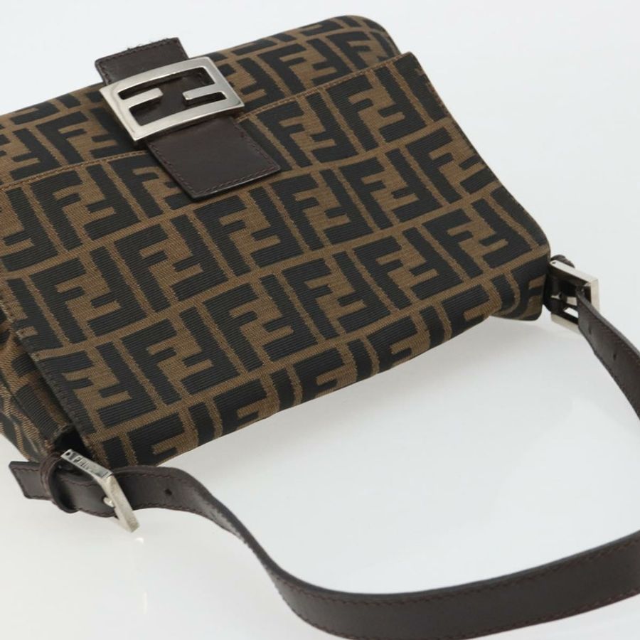 【日本直送】FENDI Zucca帆布Mamma Baguette單肩包 棕色 銀色 正品 BA13938V-5