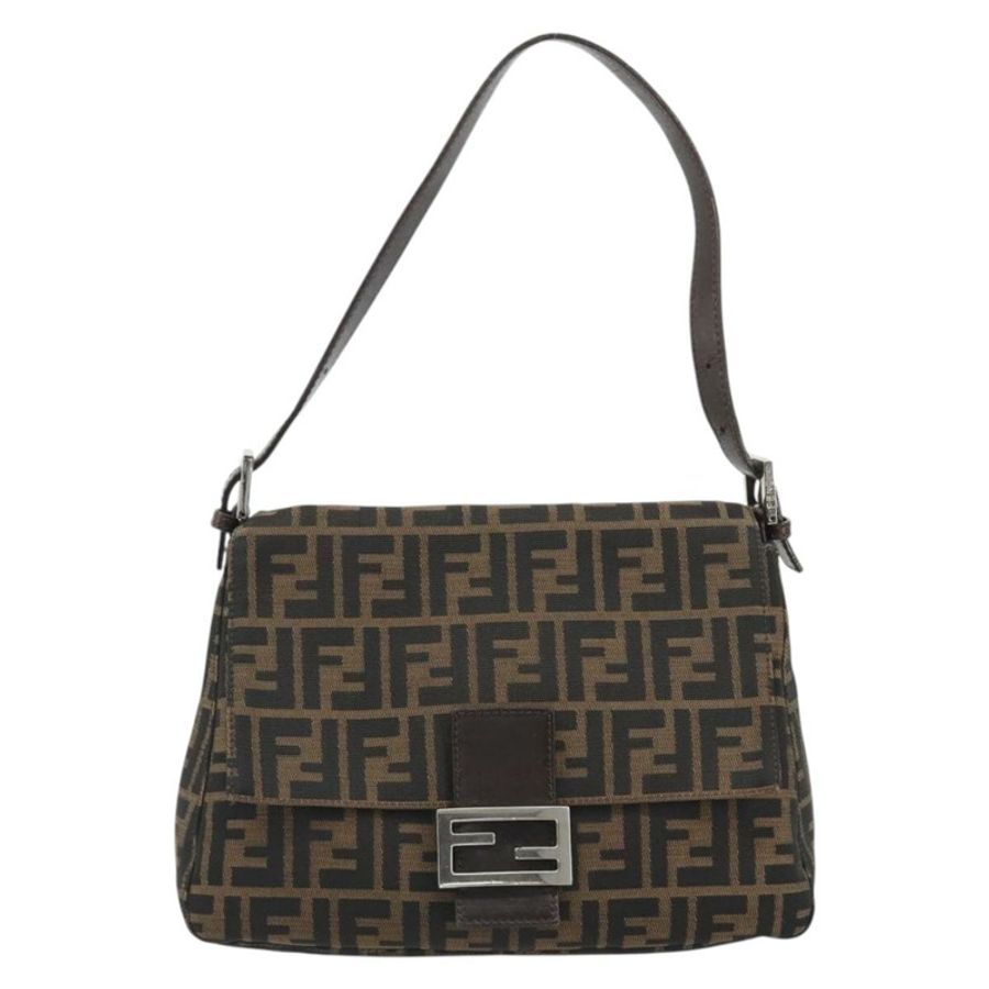 【日本直送】FENDI Zucca帆布Mamma Baguette單肩包 棕色 銀色 正品 BA13938V-12