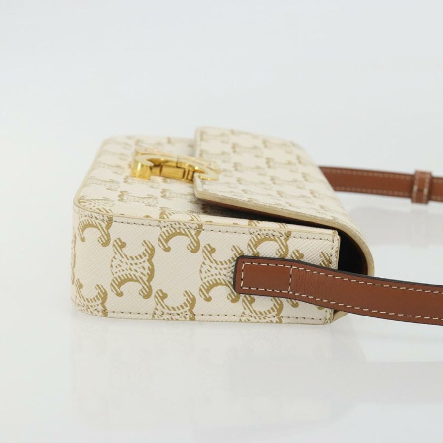 【日本直送】CELINE Triomphe 白色金色皮革肩背包 正品 BA13935M-2