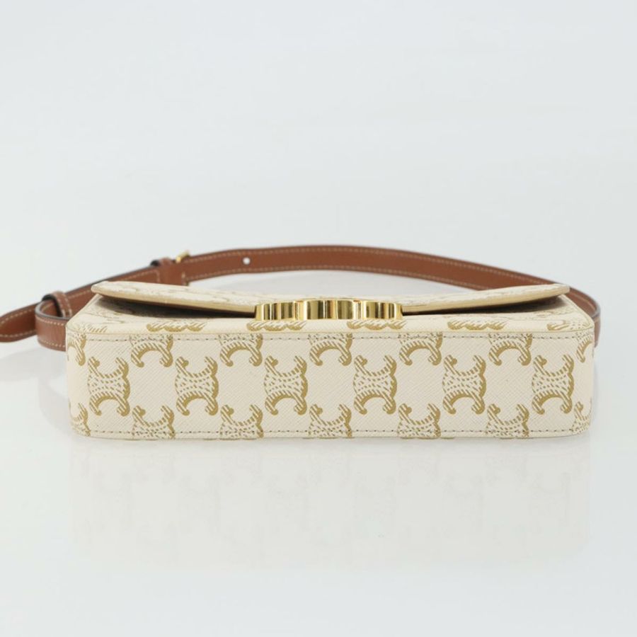 【日本直送】CELINE Triomphe 白色金色皮革肩背包 正品 BA13935M-4