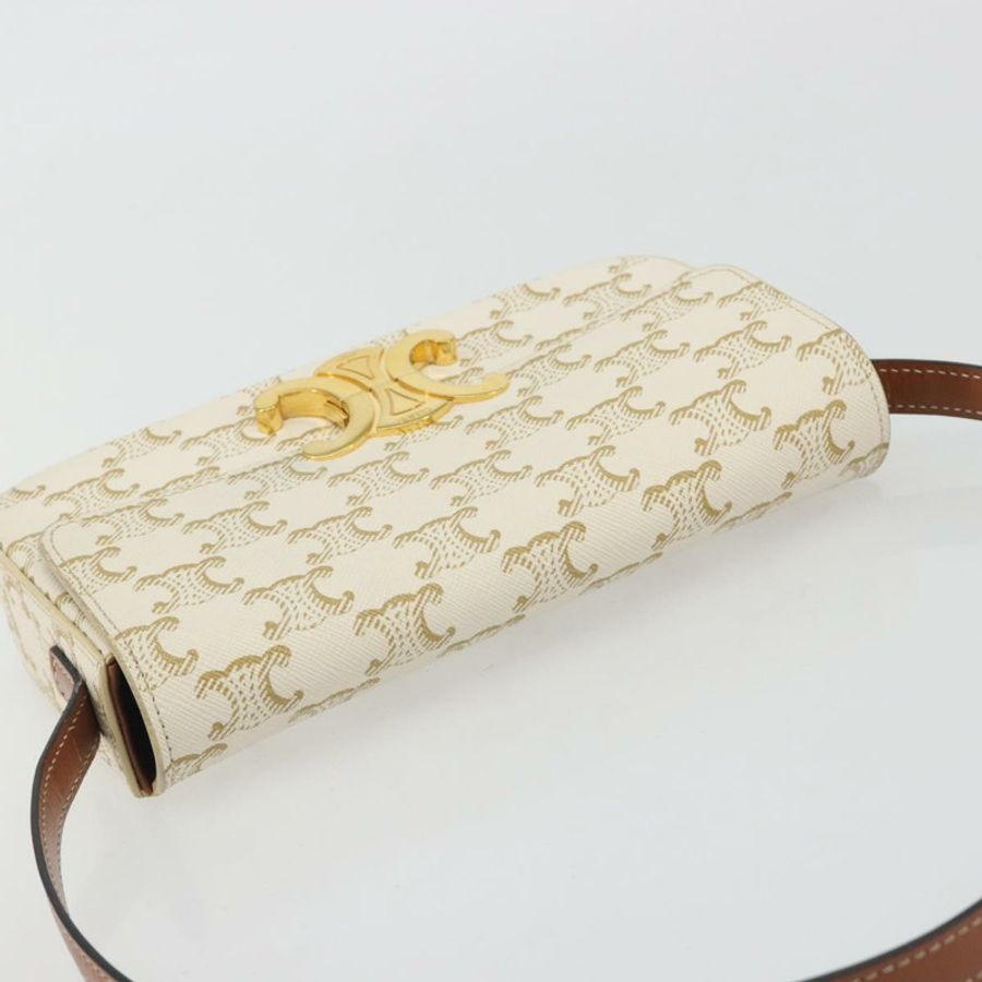 【日本直送】CELINE Triomphe 白色金色皮革肩背包 正品 BA13935M-5