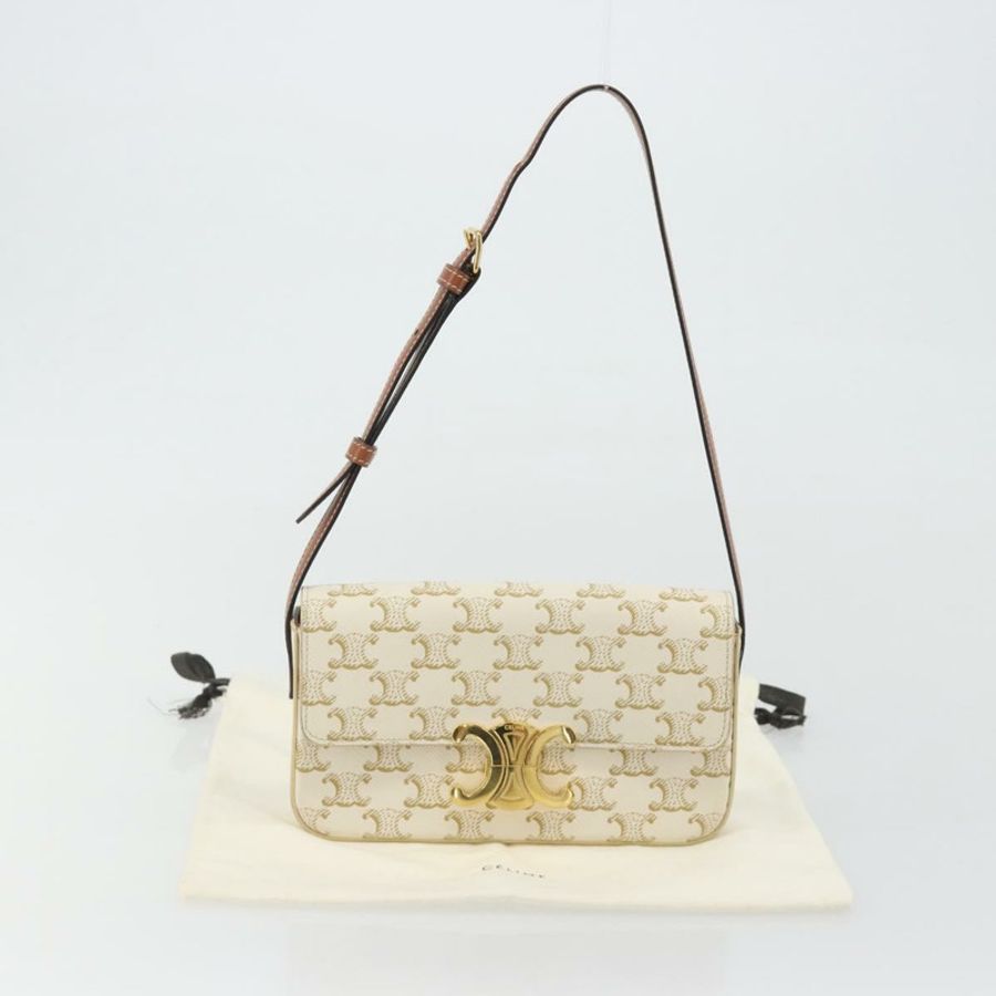 【日本直送】CELINE Triomphe 白色金色皮革肩背包 正品 BA13935M-11
