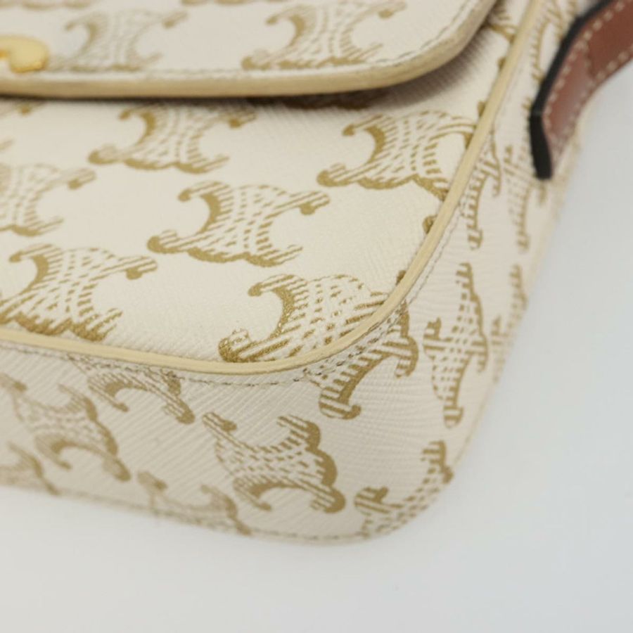 【日本直送】CELINE Triomphe 白色金色皮革肩背包 正品 BA13935M-14