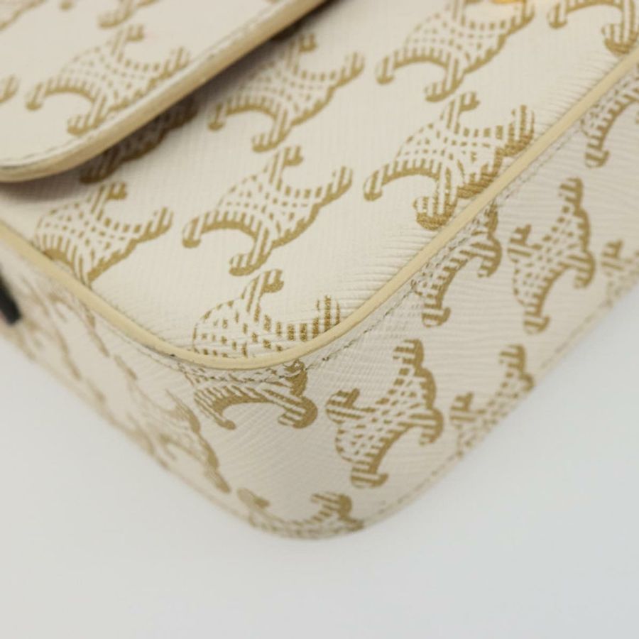 【日本直送】CELINE Triomphe 白色金色皮革肩背包 正品 BA13935M-15