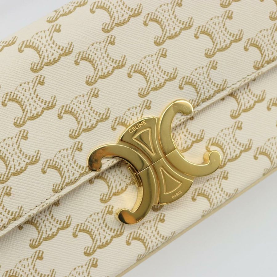 【日本直送】CELINE Triomphe 白色金色皮革肩背包 正品 BA13935M-18