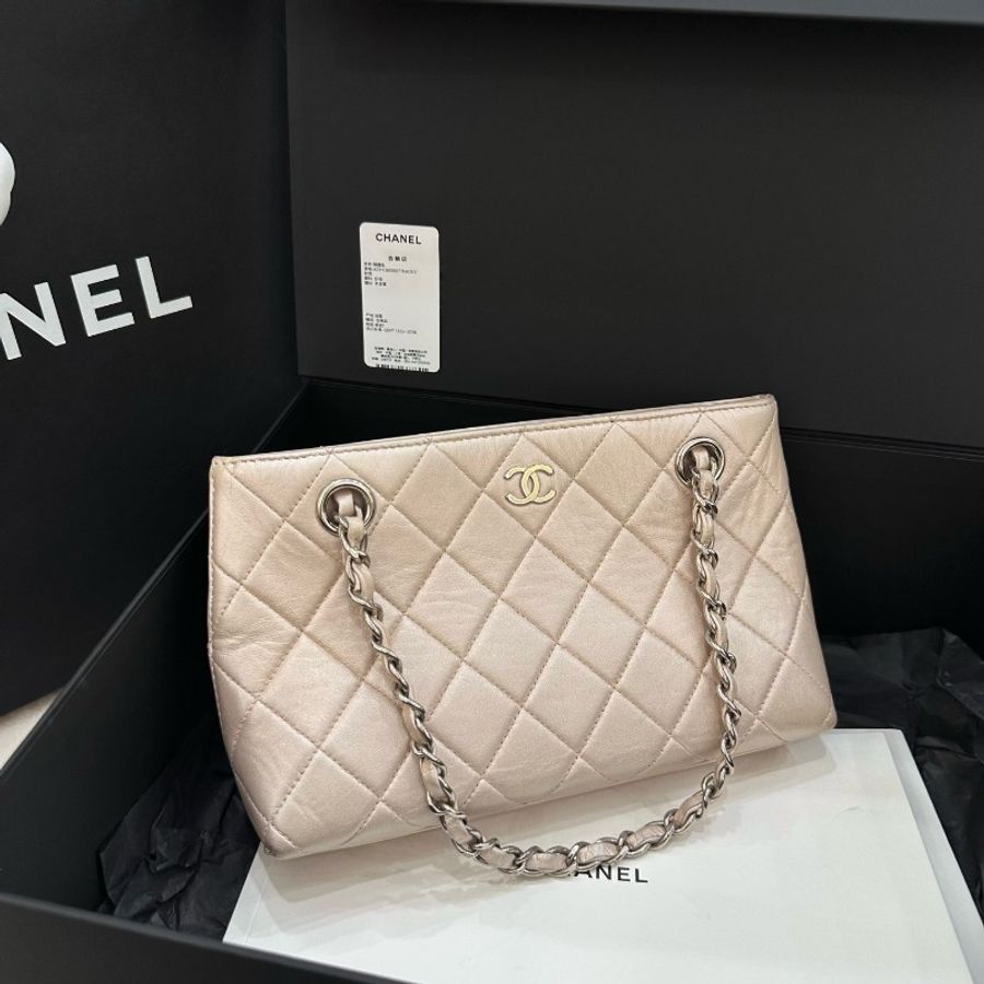 Chanel 珠光粉 菱格紋mini tote-1