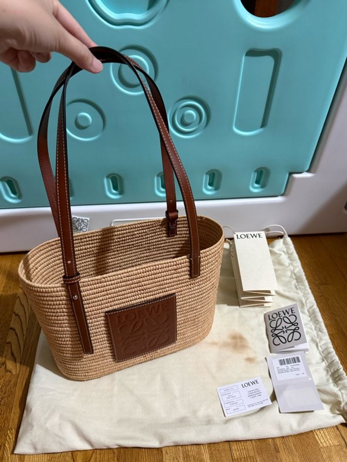 LOEWE 草編肩背/ 手提/ 托特包 SQUARE BASKET SMA NATURAL 編織 手袋-1