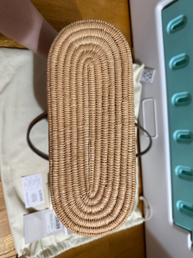 LOEWE 草編肩背/ 手提/ 托特包 SQUARE BASKET SMA NATURAL 編織 手袋-4
