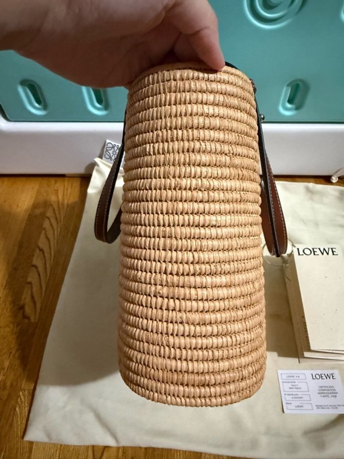 LOEWE 草編肩背/ 手提/ 托特包 SQUARE BASKET SMA NATURAL 編織 手袋-9