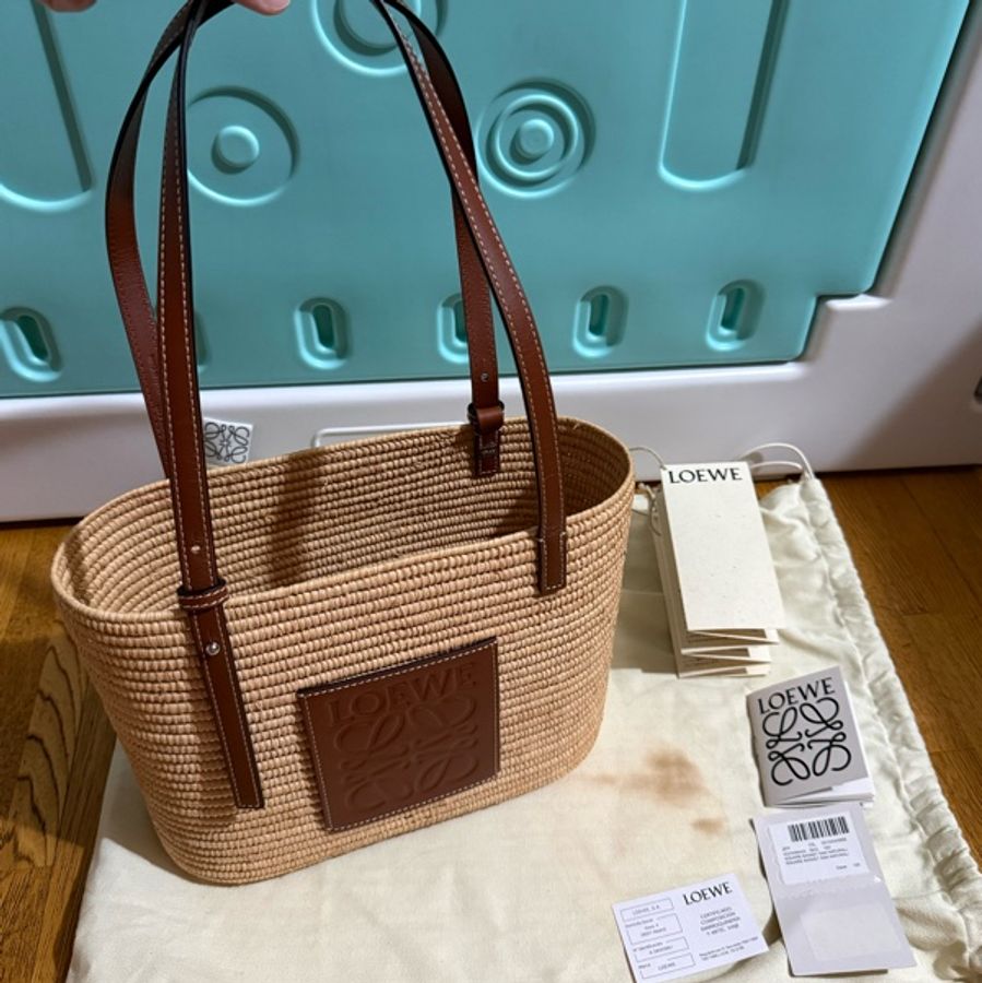 LOEWE 草編肩背/ 手提/ 托特包 SQUARE BASKET SMA NATURAL 編織 手袋-14