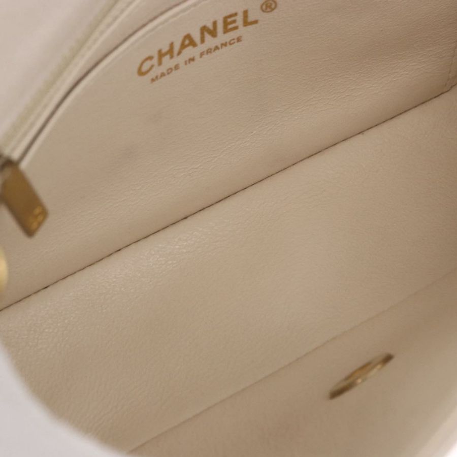 【日本直送】香奈兒 (CHANEL) 迷你絎縫 20 鏈條肩背包,象牙皮革,金色雙C標誌,貨號 191613SM-9
