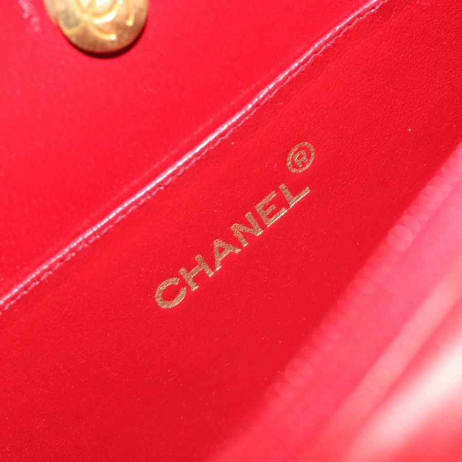 【日本直送】香奈兒 (CHANEL) 絎縫鏈條單肩包,羊皮材質,紅色,金色雙C標誌,貨號 191454V-18