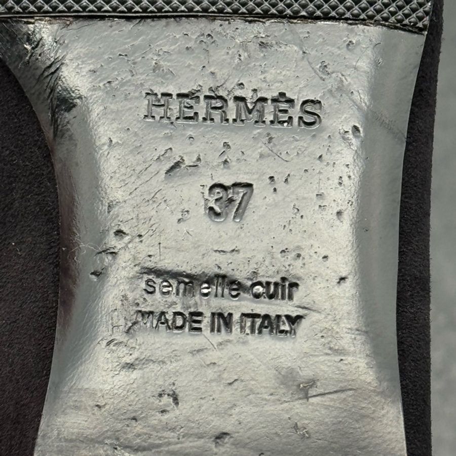 Hermes Kelly金扣黑色麂皮平底芭蕾鞋 37碼 成色很好已貼底-7