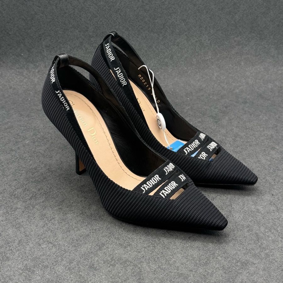 Dior/迪奧 黑色織物字母高跟鞋 35.5碼 僅下地一次成色!帶全套原盒-5