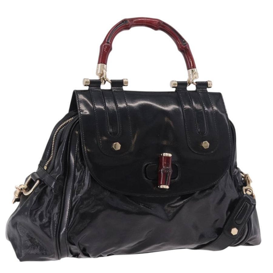 【日本直送】GUCCI 竹節手提包 PVC帆布 兩用 黑色 金色 正品 189804A-0