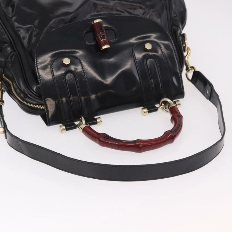 【日本直送】GUCCI 竹節手提包 PVC帆布 兩用 黑色 金色 正品 189804A-7
