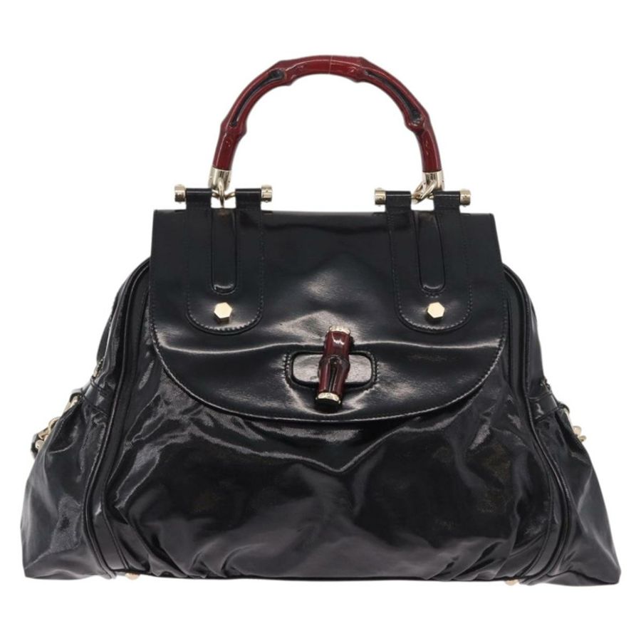 【日本直送】GUCCI 竹節手提包 PVC帆布 兩用 黑色 金色 正品 189804A-12