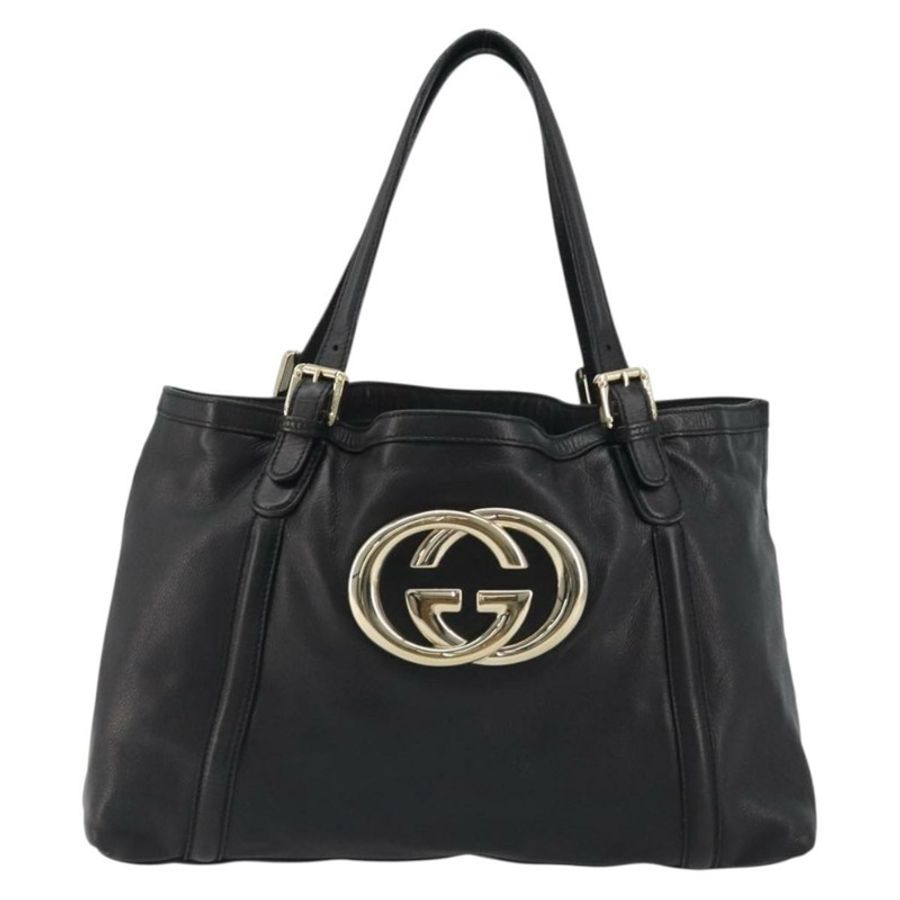 【日本直送】GUCCI Newbrit 手提包 皮革 黑色 金色 162094 正品 BA13791V-12