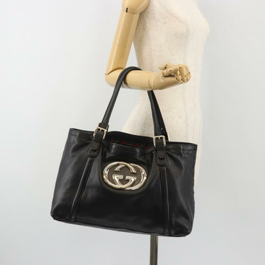 【日本直送】GUCCI Newbrit 手提包 皮革 黑色 金色 162094 正品 BA13791V-22