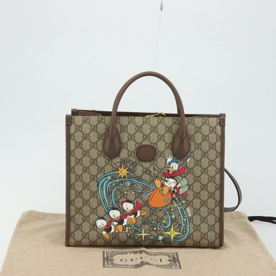 【日本直送】GUCCI GG Supreme 唐老鴨手提包 PVC 兩用 米色/金色 648134 正品 190456M-11
