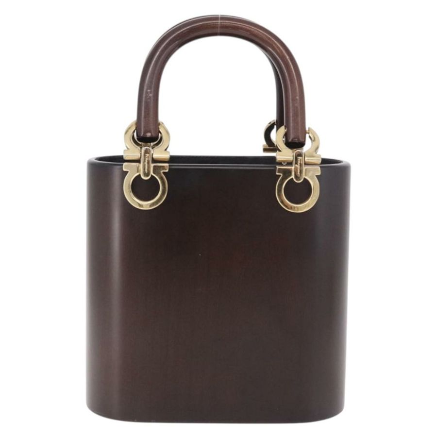 【日本直送】Salvatore Ferragamo Gancini 手提包,木棕色,金色,正品,貨號 191507V-1