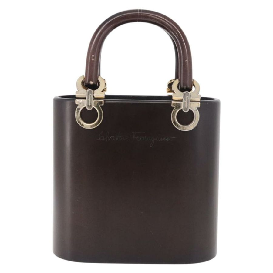 【日本直送】Salvatore Ferragamo Gancini 手提包,木棕色,金色,正品,貨號 191507V-12