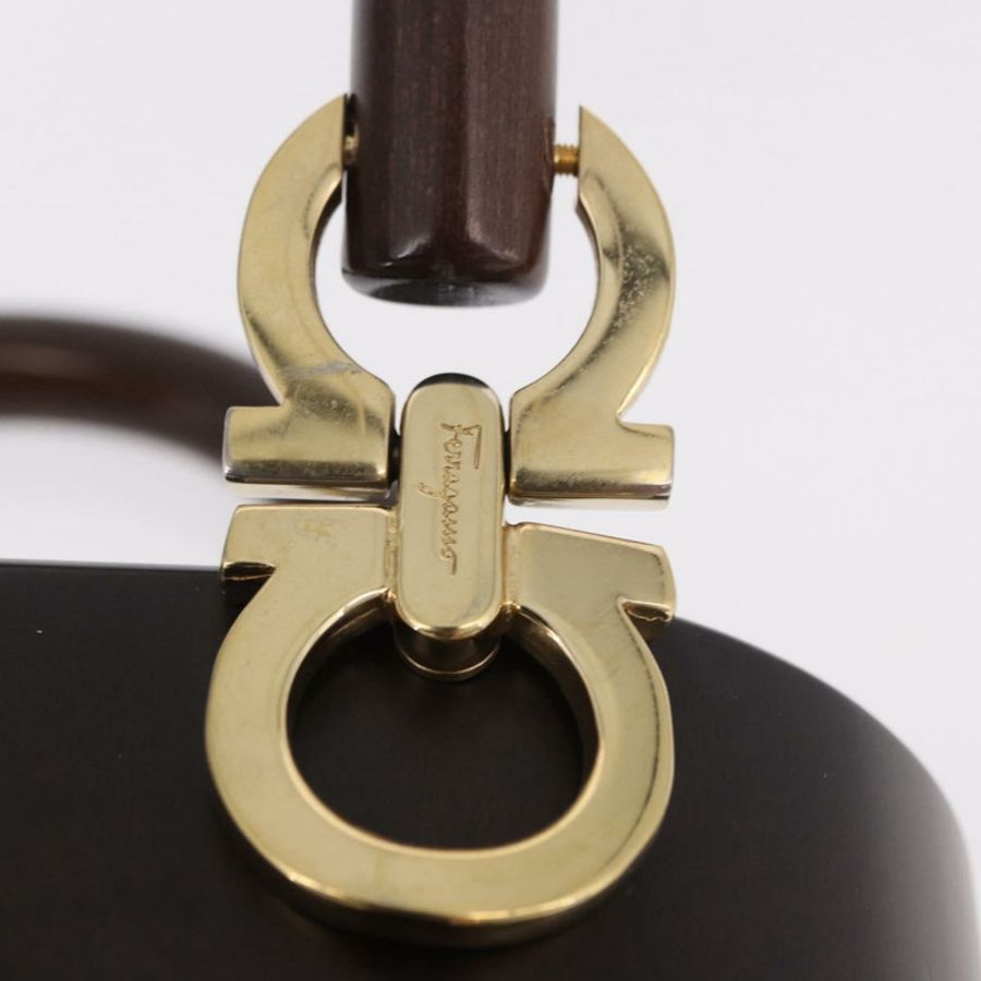 【日本直送】Salvatore Ferragamo Gancini 手提包,木棕色,金色,正品,貨號 191507V-18
