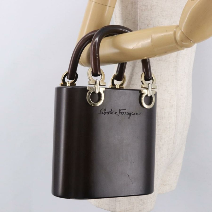 【日本直送】Salvatore Ferragamo Gancini 手提包,木棕色,金色,正品,貨號 191507V-22