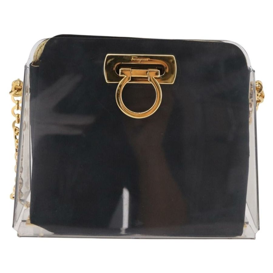 【日本直送】Salvatore Ferragamo Gancini 鏈條單肩包 透明金色塑膠 正品 191682A-12