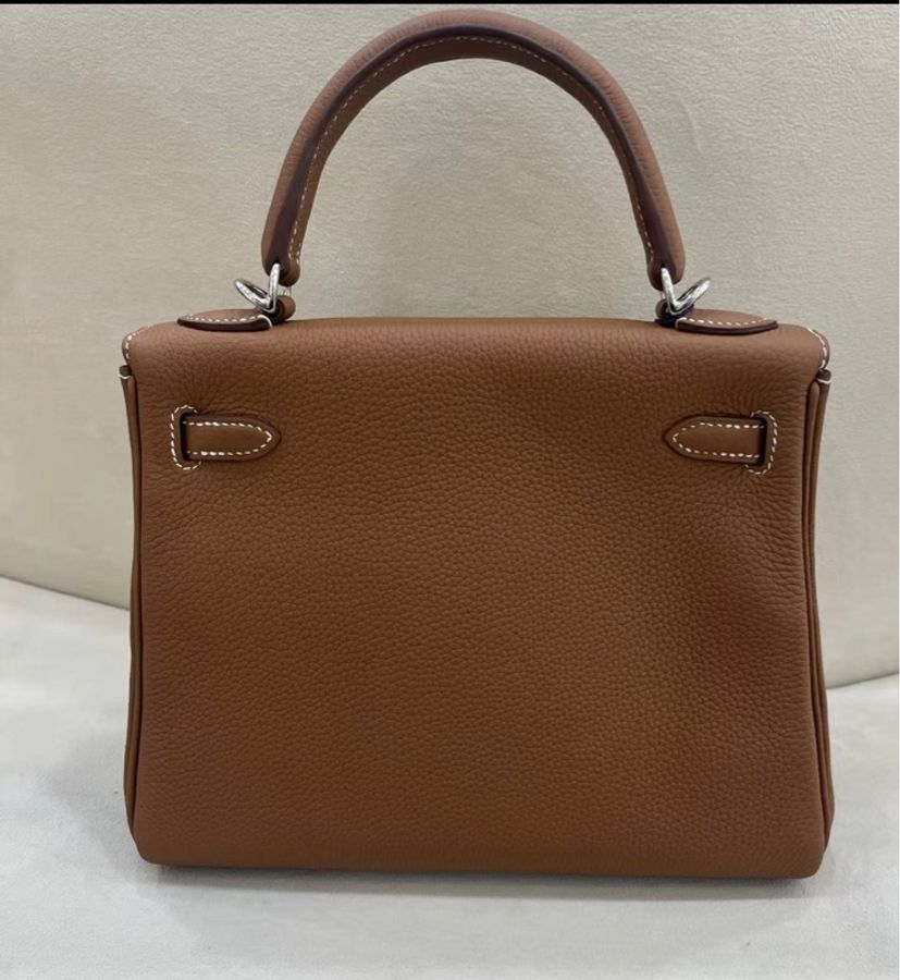98新‼️Hermes 愛馬仕 kelly25 金棕銀扣 K刻-1