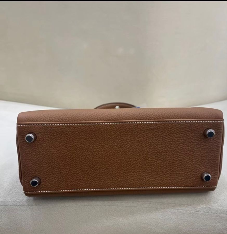 98新‼️Hermes 愛馬仕 kelly25 金棕銀扣 K刻-3