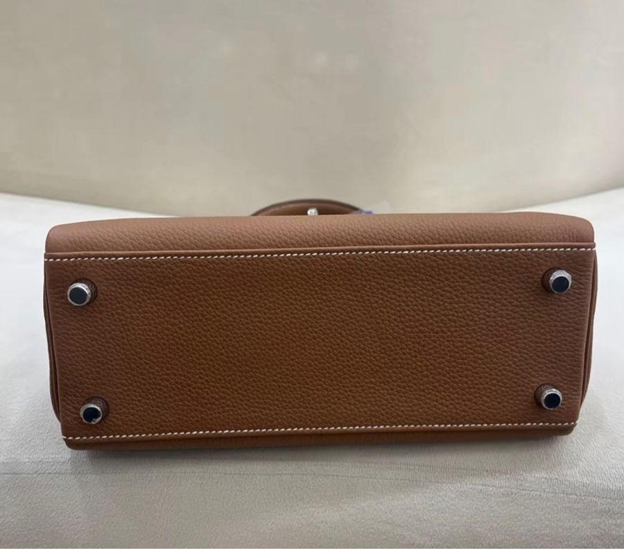 98新‼️Hermes 愛馬仕 kelly25 金棕銀扣 K刻-4