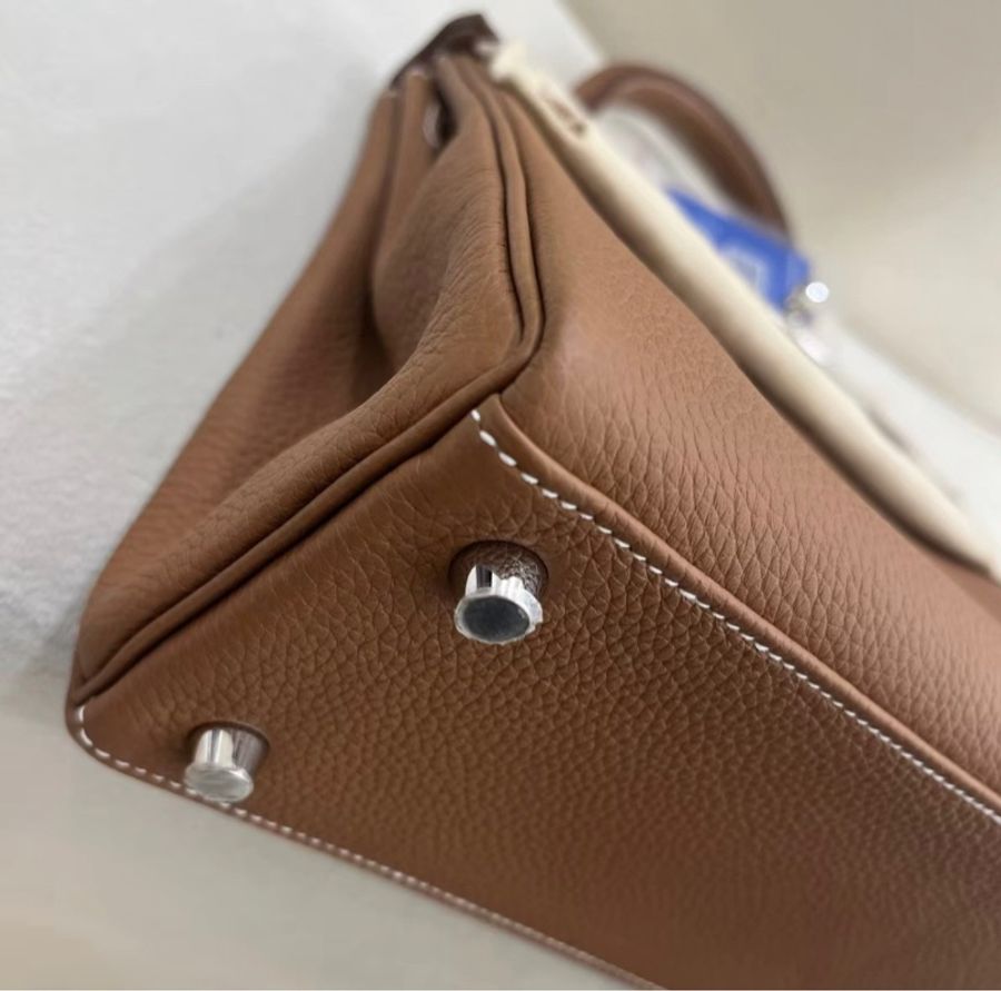 98新‼️Hermes 愛馬仕 kelly25 金棕銀扣 K刻-7